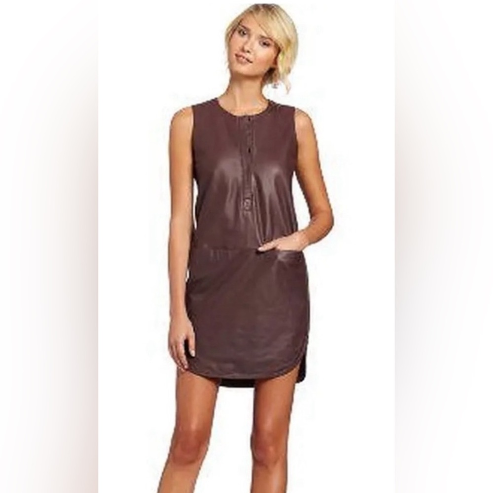 brown leather shift dress VINCE Brown Suede Leather Shift Dress